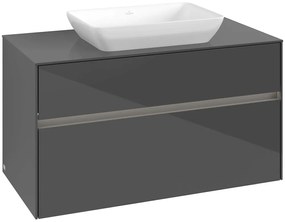 VILLEROY &amp; BOCH Collaro závesná skrinka pod umývadlo na dosku (umývadlo v strede), 2 zásuvky, s LED osvetlením, 1000 x 500 x 548 mm, Glossy Grey, C109B0FP