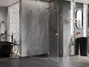 Mexen Lunar, päťuholníkový sprchový kút s pravým sklonom 100 x 80 cm, 8mm číre sklo, profil medená matná, 831-100P-080L-65-00-P