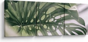Obraz - List monštier (s hodinami) (90x30 cm)