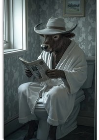 Obraz byvol s novinami na záchode
