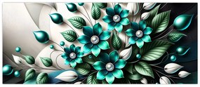 Obraz - 3D tyrkysové kvety (120x50 cm)
