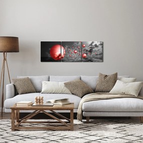 Obraz červených gulí (s hodinami) (90x30 cm)