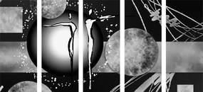 5-dielny obraz abstrakcia spriaznených duší v čiernobielom prevedení
