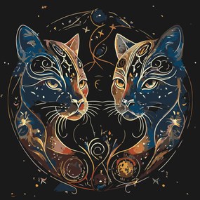 Gario Maľovanie podľa čísel Astrologické mačky Rozmery: 80 x 80 cm, Rámovanie: Iba zrolované plátno
