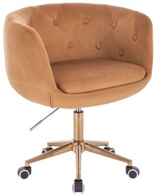LuxuryForm DESIGN Kreslo MONTANA VELUR na zlatej podstave s kolieskami - medové