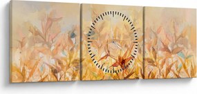 Obraz - Listy vo farbách jesene, olejomaľba (s hodinami) (90x30 cm)