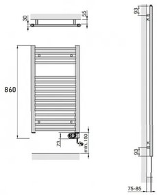 ZEHNDER Aura - elektrický radiátor 860 x 400 mm s vykurovacou tyčou 300W RAL 9005 čierna matná, PBEBZ-080-40/MQ