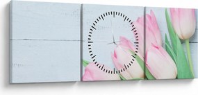 Obraz - Kytica tulipánov (s hodinami) (90x30 cm)