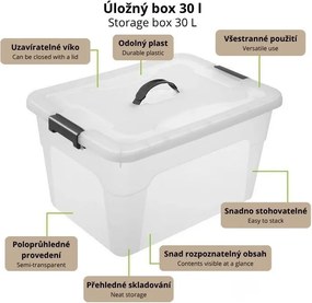 Sada 4 úložných boxov s viečkami, 30 l, plast, priehľadné