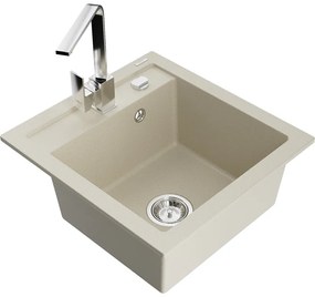 Mexen Vito, 1-komorový granitový drez 520x490x210 mm, chrómová batéria Rita, béžová, 6503-69-670300-00