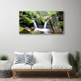 Obraz na skle Vodopád skaly príroda 120x60 cm