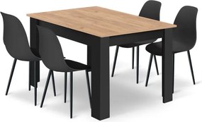 Jedálenský stôl NP béžový / čierny so štyrmi stoličkami WAT čierne