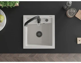 Mexen Vito, 1-komorový granitový drez 520x490x210 mm a drezová batéria Savita, biela, 6503-20-672601-70