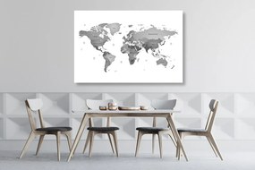 Obraz na korku mapa sveta vo farbách čiernobielej