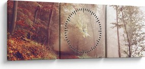 Obraz - Jesenná prechádzka lesom (s hodinami) (90x30 cm)