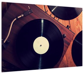 Sklenený obraz gramofónových dosiek (70x50 cm)