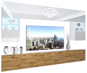 Obývacia stena Belini Premium Full Version biely lesk / dub wotan + LED osvetlenie Nexum 5