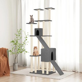 Škrabadlo pre mačky so sisalovými stĺpikmi tmavosivé 190 cm 171650