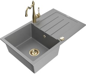 Mexen Bruno, granitový drez 795x495x200 mm, 1-komorový a drezová batéria Carla, šedá, 6513-71-670700-50