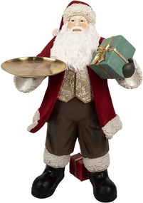 Vánoční dekorace socha Santa Claus s podnosem a dárkem - 56*50*91 cm
