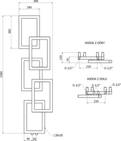 Mexen Grid, dekoratívny kúpeľňový radiátor 1360 x 390 mm, 349 W, čierna, W215-1360-390-00-70
