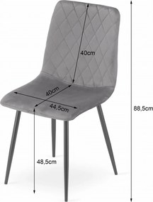 Sivá zamatová stolička TURIN s čiernymi nohami