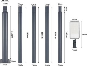 Brilagi-LED vonkajšia lampa so stĺpom a káblom 5 m URBANLIGHT LED/200W/230V antracit IP65