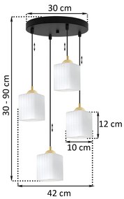 Závesné svietidlo Riffle Square, 4x biele sklenené tienidlo, b/g, o