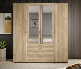 Šatníková skriňa so zrkadlami Vesala, 180 cm, dub mauvella