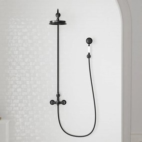 STEINBERG 350 nástenný sprchový systém s termostatom, horná sprcha priemer 225 mm, ručná sprcha 1jet, matná čierna, matná čierna, 3502721S