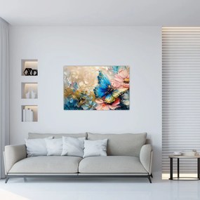 Obraz - Maľba kvetov a motýľov (90x60 cm)
