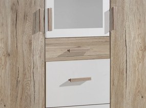 Šatníková skriňa so zrkadlom Cariba, 135 cm, dub san remo / biela