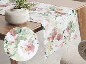 Biante Dekoračný behúň na stôl PM-018 Maľované kvety na zelenom 45x180 cm