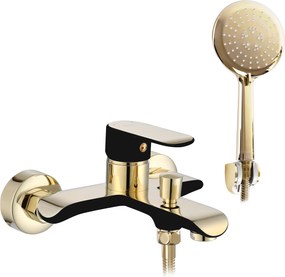 Rea Bloom, vaňová batéria s bodovou ručnou sprchovou sadou, čierna-zlatá, REA-B9939