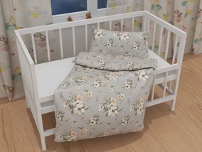 Biante Detské bavlnené posteľné obliečky do postieľky Sandra SA-465 Oranžové kvety na sivom Do postieľky 90x140 a 40x60 cm