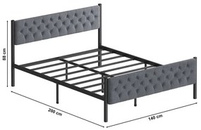 Kovová dvojlôžková posteľ KAROM 140x200 cm, sivá, nosnosť 200 kg