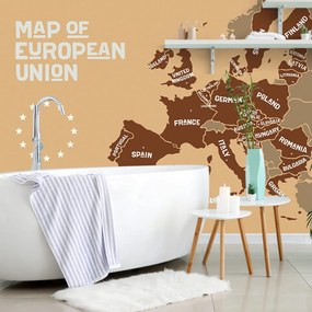 Samolepiaca tapeta  moderná mapa Európskej únie v hnedom prevedení
