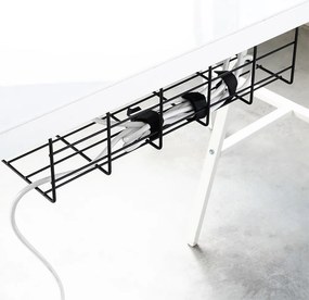 Organizér kabelů pod desku stolu, kovový, černý VILDE 43 x 17 x x 10 cm