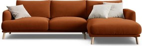Zamatová rohová pohovka v terakotovej farbe (pravý roh/s leňoškou) Naomi – Micadoni