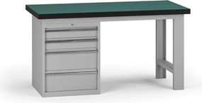 Pracovný stôl do dielne G8, 1500 x 750 x 800 mm, 1x kontejner, 4 zásuvky, sivá