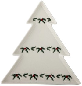 Bloomingville Krémový servírovací tanier s vianočným motívom z kameniny Berry