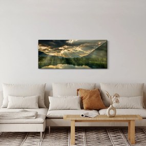 Obraz jazera s presvitajúcim slnkom (120x50 cm)