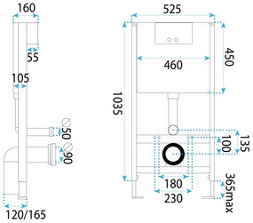 Rea Rea, podomietkový WC systém K011A-Q + zlaté matné splachovacie tlačidlo typ T, KPL-E0055