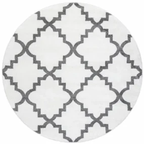 Koberec SKETCH kruh - F343 krém / sivý koniczyna marokánska trellis