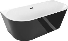 Mexen Oval, voľne stojaca nástenná vaňa 160 x 80 cm, biela-čierna, čierny matný prepad, 52671608075-70