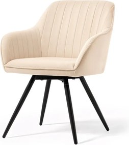 Sada šiestich otočných jedálenských stoličiek TURNO zamatové, béžové / čierne nohy (6 ks)