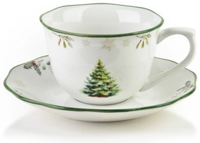 Vianočný hrnček s podšálkou Santa Lila 220 ml bielo-zelený