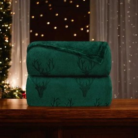Vianočná deka NOBLE Deer 150x200 cm - tmavo zelená
