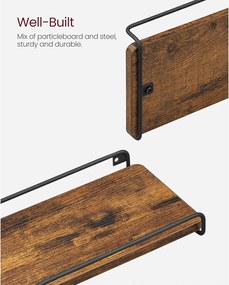 Plávajúce poličky, sada 2 ks, rohové poličky, rustikálna hnedá a čierna farba