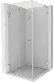 Mexen Lunar-F L, skladací sprchový kút ľavý 70 x 70 cm, 8mm číre sklo, zlatý profil, 836L-070-070-50-00-L